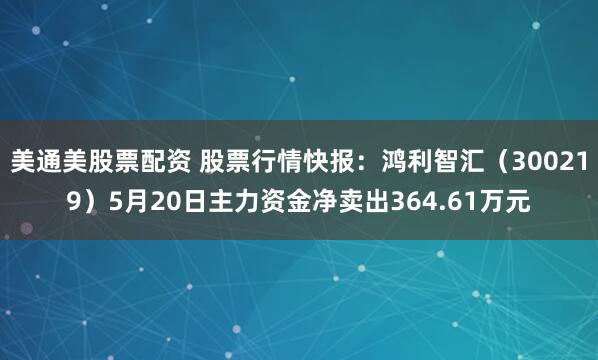 美通美股票配资 股票行情快报：鸿利智汇（300219）5月20日主力资金净卖出364.61万元
