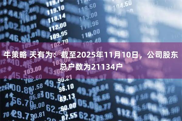 牛策略 天有为：截至2025年11月10日，公司股东总户数为21134户
